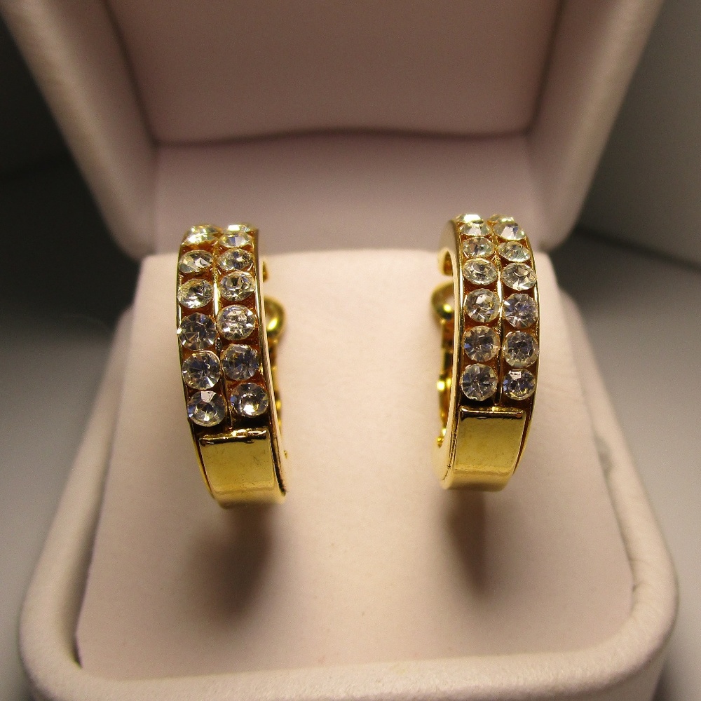 CZ in Gold Tone Hoop Earrings